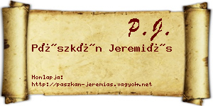 Pászkán Jeremiás névjegykártya